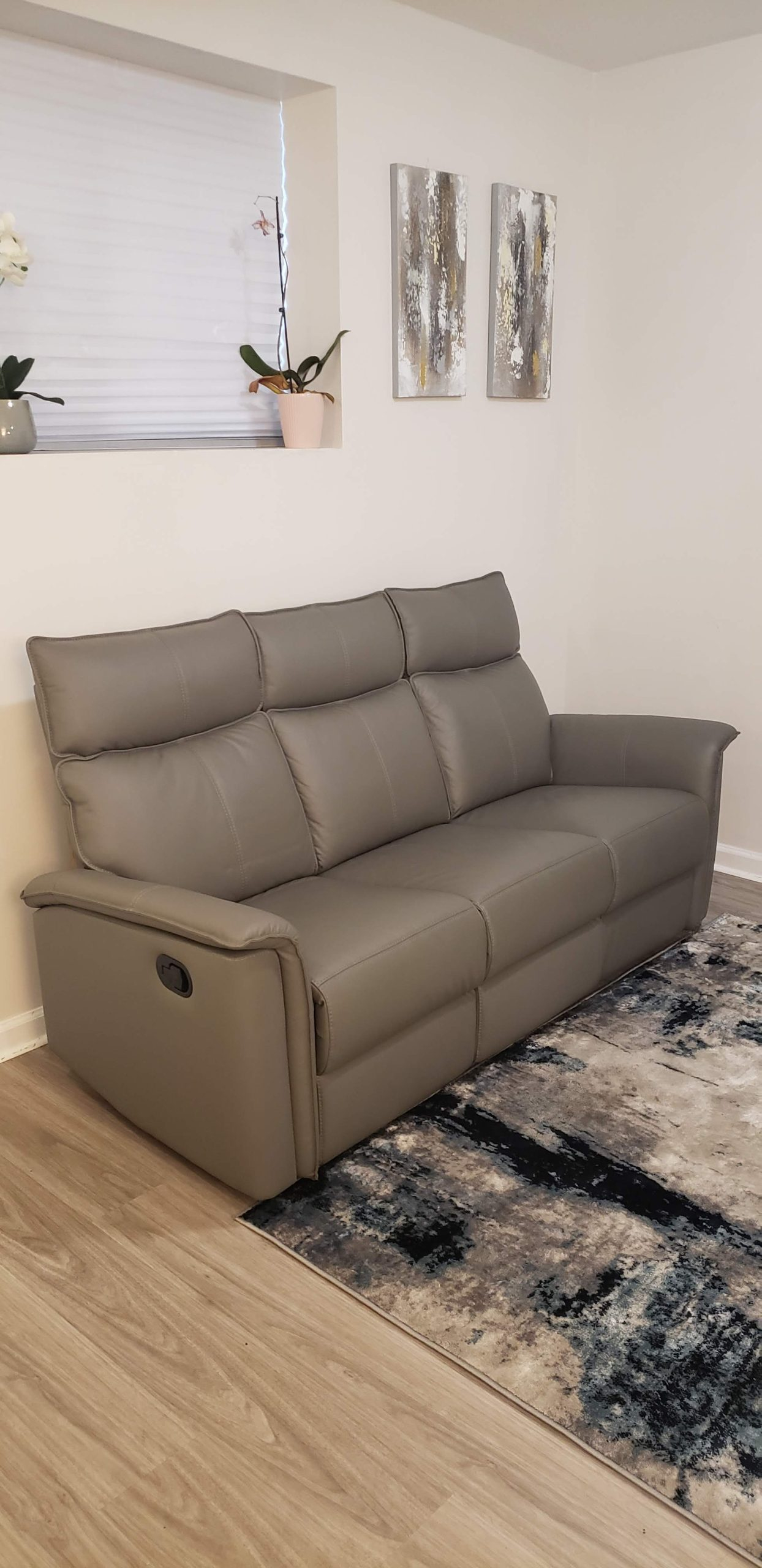 Grey Faux Leather Reclining Couch