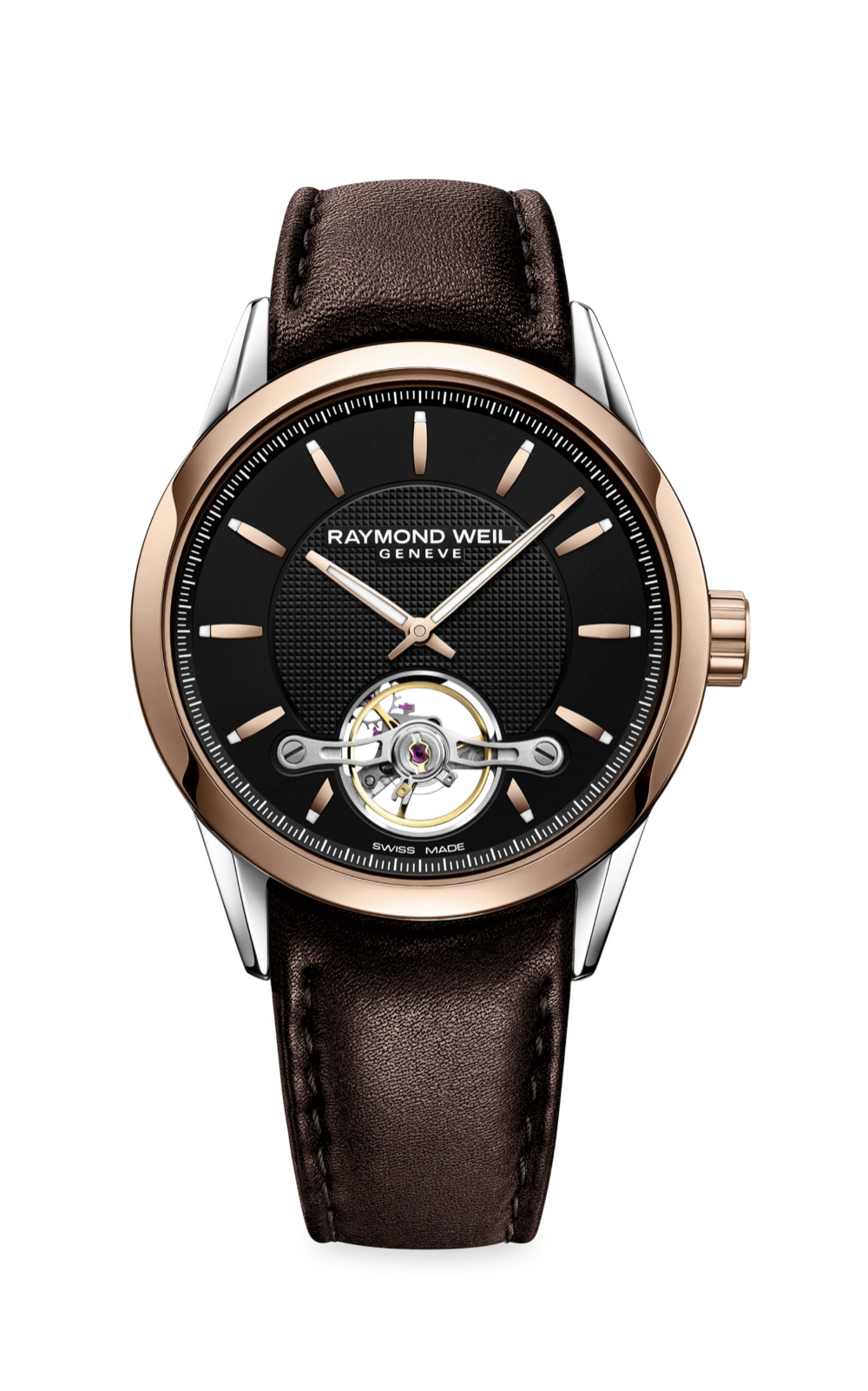 GREAT FOR CHASSAN! Raymond Weil Freelancer Calibre 42MM Two Tone Stainless Steel & Leather Strap Automatic Watch.